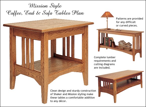 Mission Style Coffee, End and Sofa Table Plans